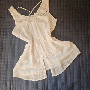 Boho Lace Gauze Flowy White Tank Size Medium